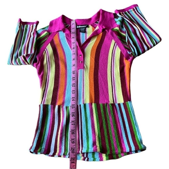 Dollhouse Women’s Retro 70s Barbie Style Multicolor Striped Collared Top, Small - Picture 7 of 9